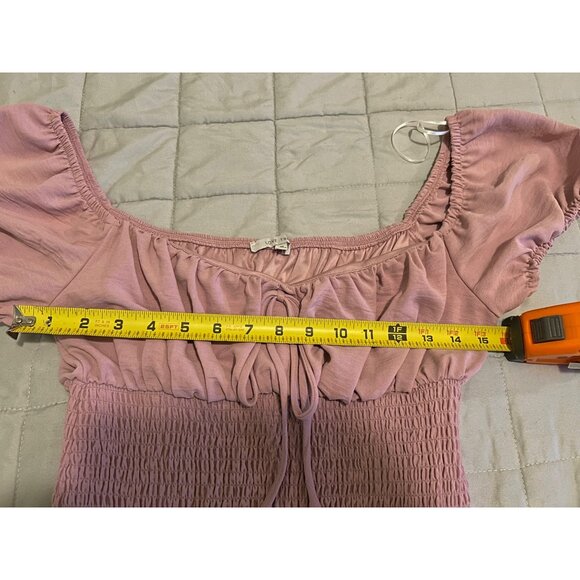 Love Tree Smocked Mini Dress Pink Puff Sleeve Ruffle Hem Square Neck Size M Cott - Picture 3 of 14